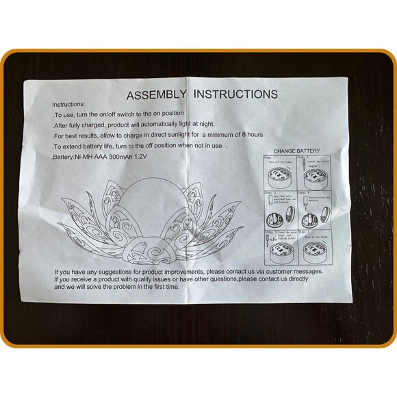 Garden Solar Light (Yellow) Lotus Flower - Rechargeable Ni-MH AAA Battery - Picture 4 of 5